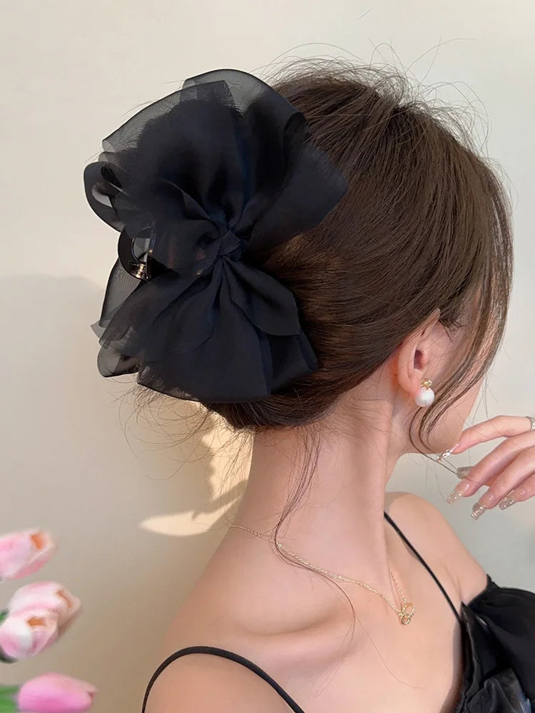 Sweet Mesh Bow Hair Claw Korean Summer Ponytail Hairpin Hair Clips