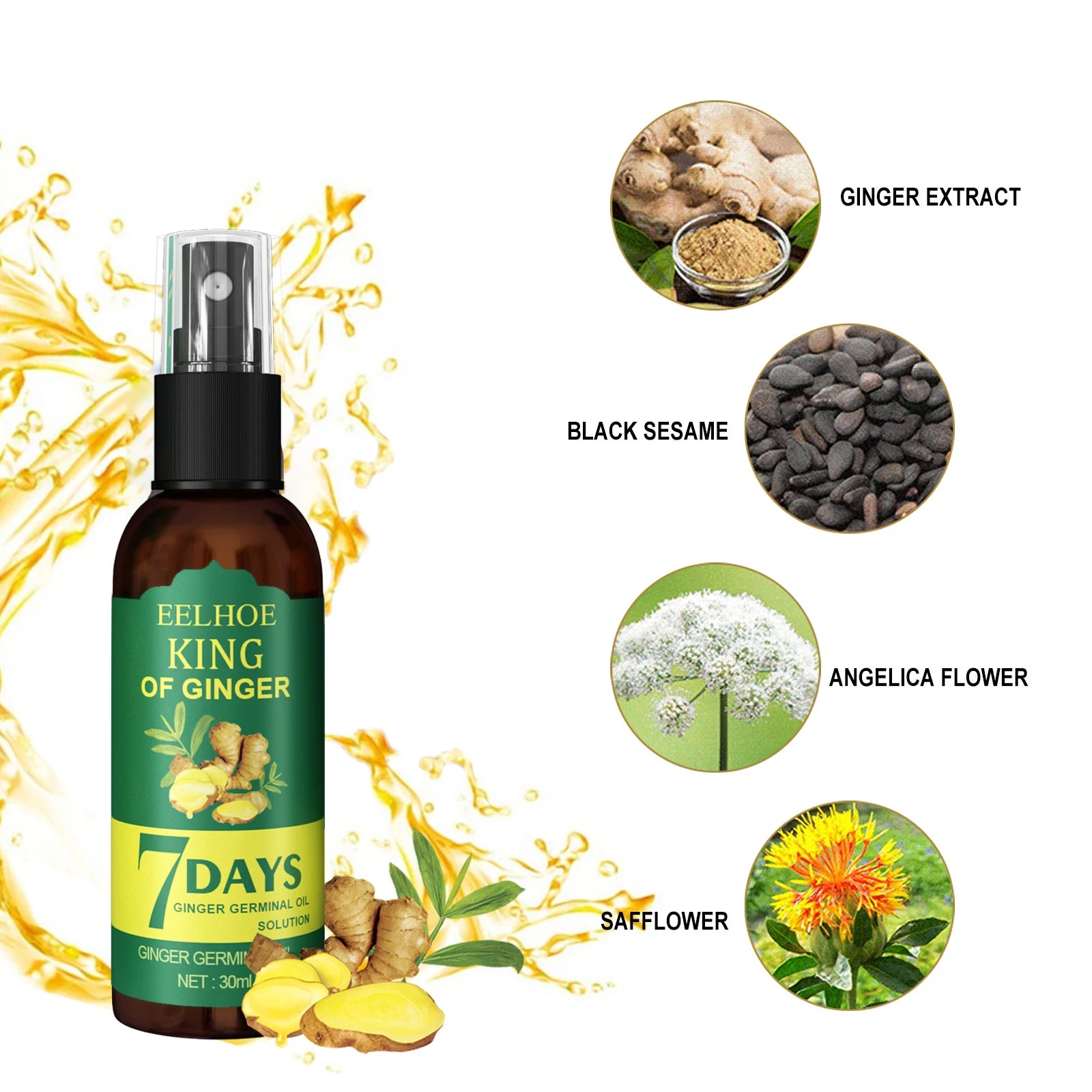 Ginger Hair Growth Spray Natural Ingredients Nutrition Increase Hair Scalp Repair Oil