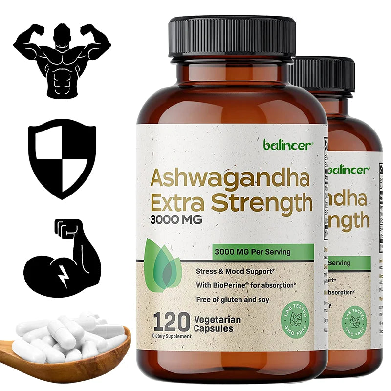 Natural Ashwagandha Stress & Mood Relief Herbal Vegetarian KSM-66 Capsules Anti-Anxiety Stress Relief Brain Health