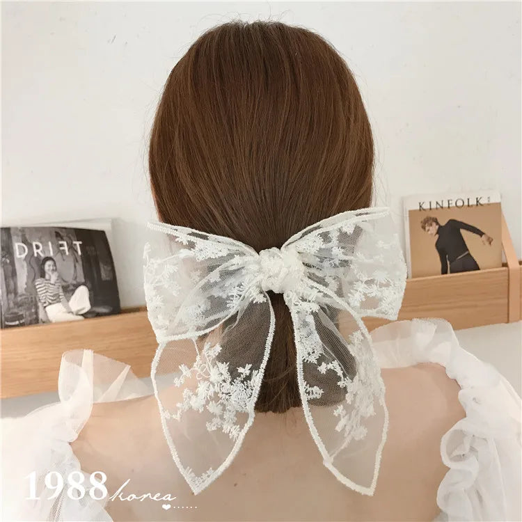 Summer Vacation Lace Hair Clip Black White Bow Knot Hair Barrettes For Women