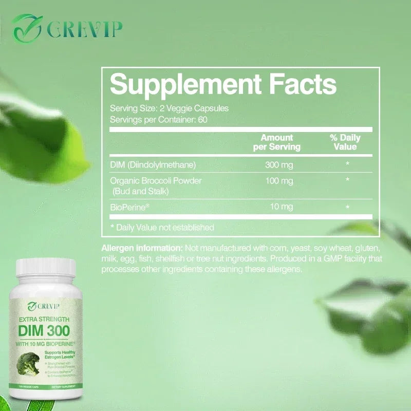 DIM 300mg - Contains Broccoli To Support Metabolism, Hormone Balance, Relieve Menopausal Discomfort, and Enhance VitalitySupplem