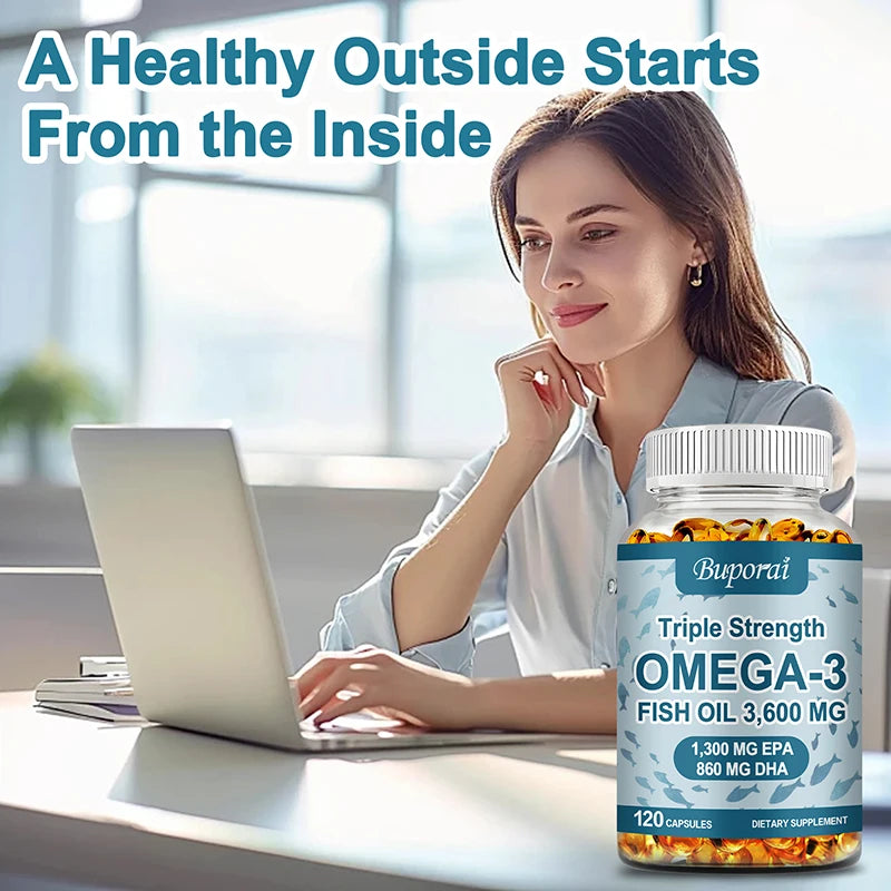 Omega 3 Fish Oil - for Nervous System, Skin and Hair Health, Antioxidants - Easy To Swallow
