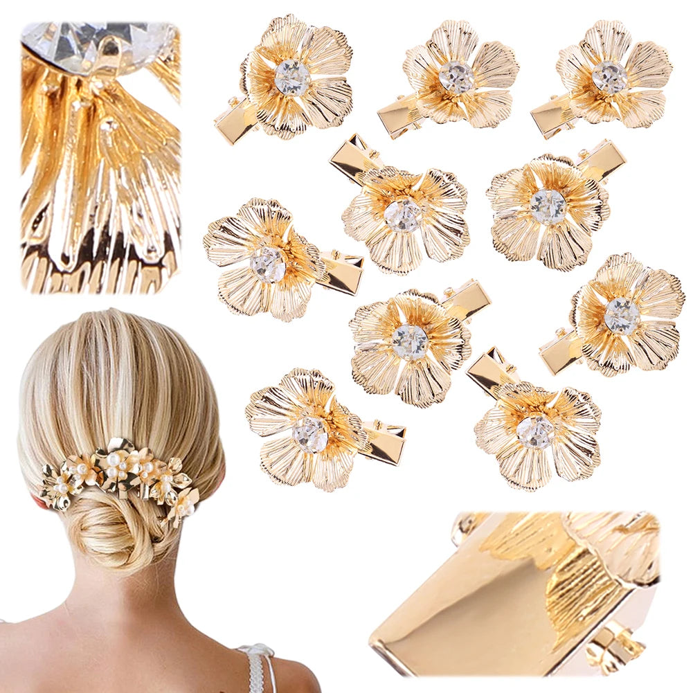 10/12/16Pcs Gold Pearl Hair Barrettes Aesthetic Alligator Hair Clips Floral Headpiece Floral Pearl Hair Pins Hair Accessories