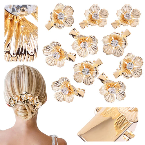 10/12/16Pcs Gold Pearl Hair Barrettes Aesthetic Alligator Hair Clips Floral Headpiece Floral Pearl Hair Pins Hair Accessories