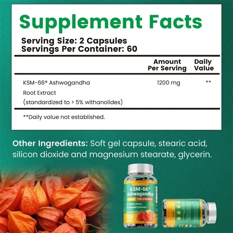 KSM-66 Ashwagandha Supplement - Support Energy, Stamina & Memory & Performance, Relieves Stress, Promotes Deep Sleep