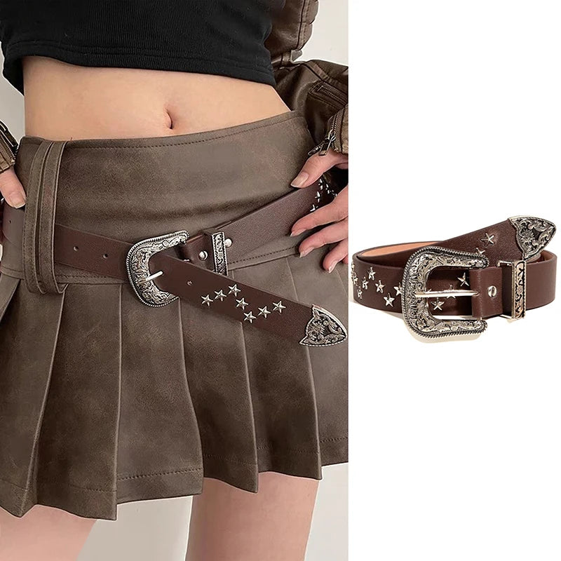 Rivet Hollow Bullet Decoration Belt Fashion  Adjustable Women Black Belt