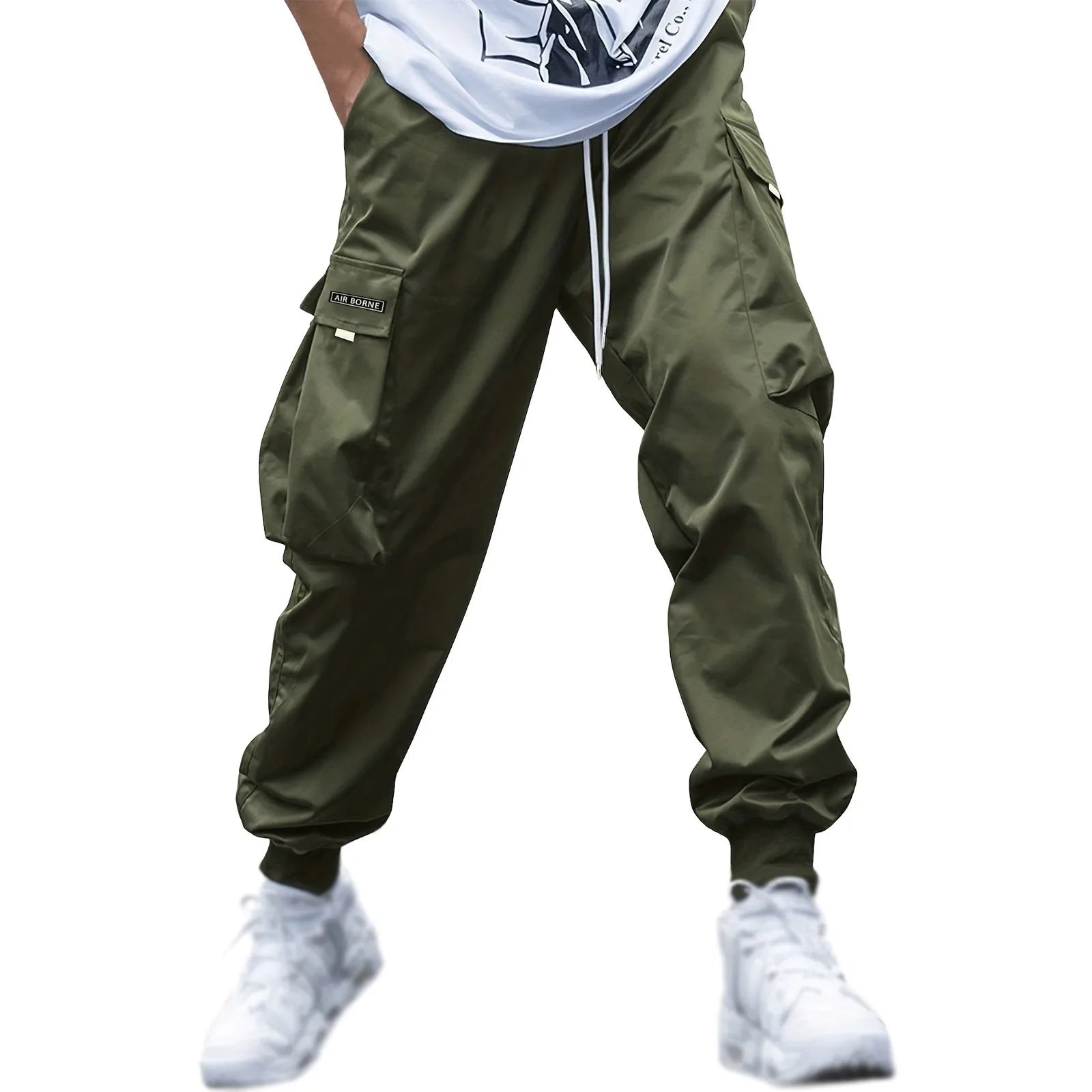 New Men's Casual Jogging Cargo Pants Solid Drawstring Sports Pants