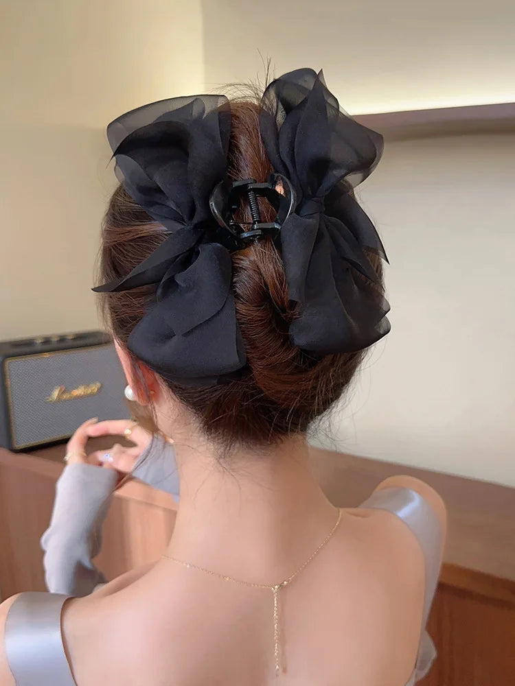 Sweet Mesh Bow Hair Claw Korean Summer Ponytail Hairpin Hair Clips