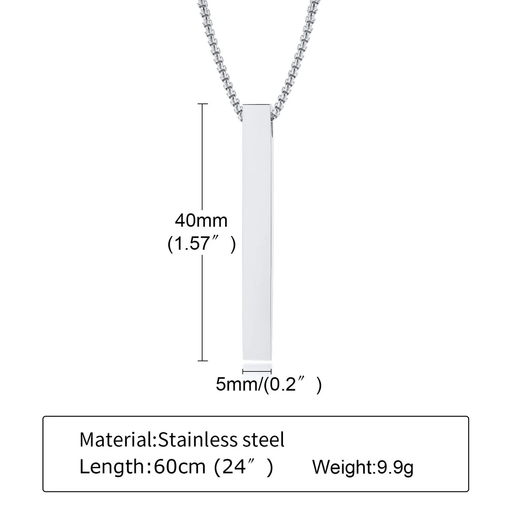Waterproof Pillar Necklaces for Men Women,Stainless Steel Rectangle Vertical Bar Pendant Necklace,Simple Casual Collar Gifts