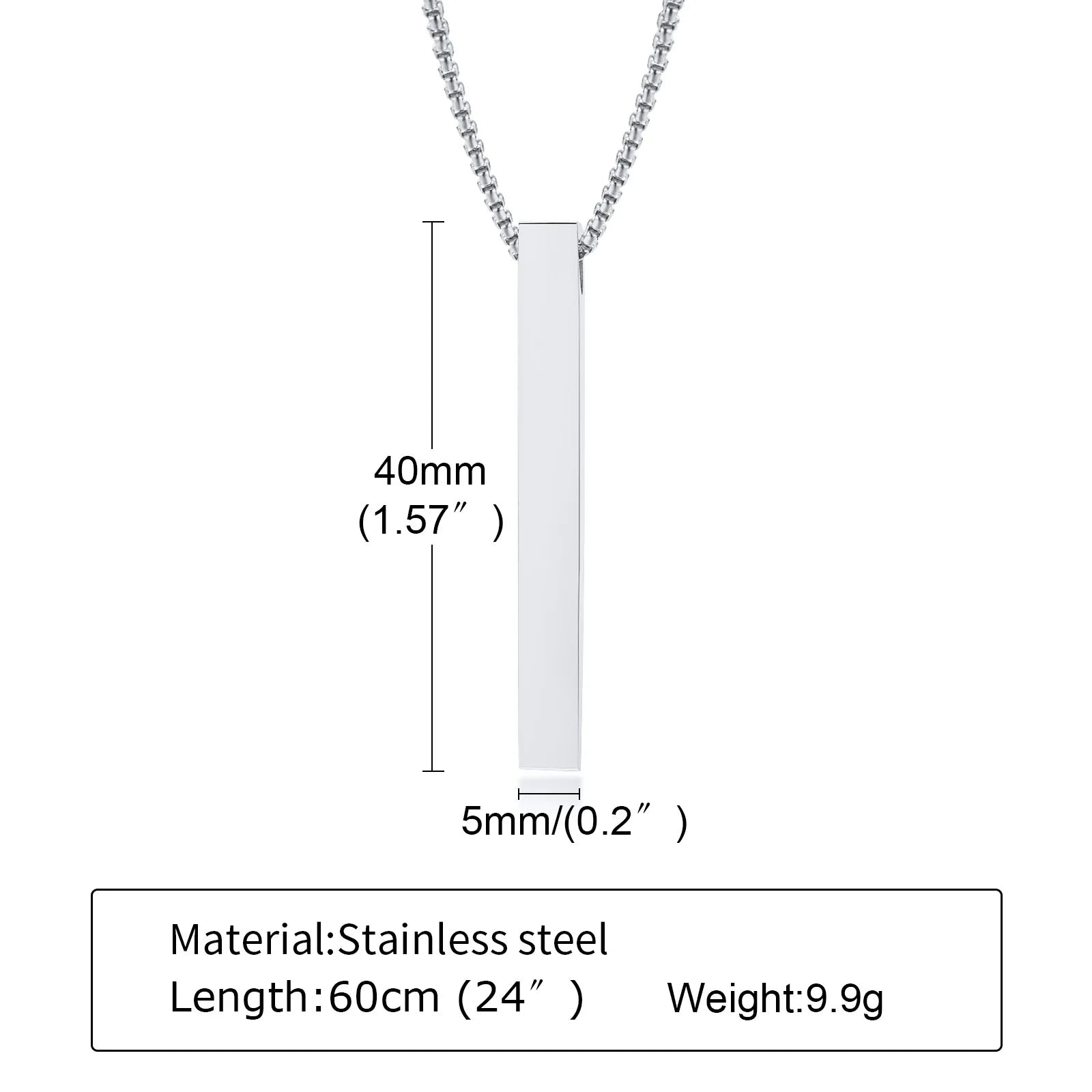 Waterproof Pillar Necklaces for Men Women,Stainless Steel Rectangle Vertical Bar Pendant Necklace,Simple Casual Collar Gifts