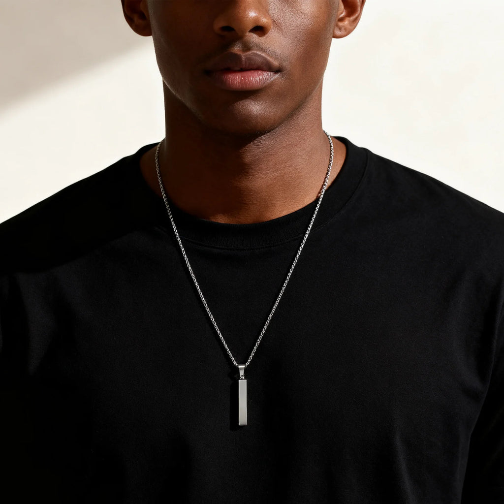Waterproof Pillar Necklaces for Men Women,Stainless Steel Rectangle Vertical Bar Pendant Necklace,Simple Casual Collar Gifts