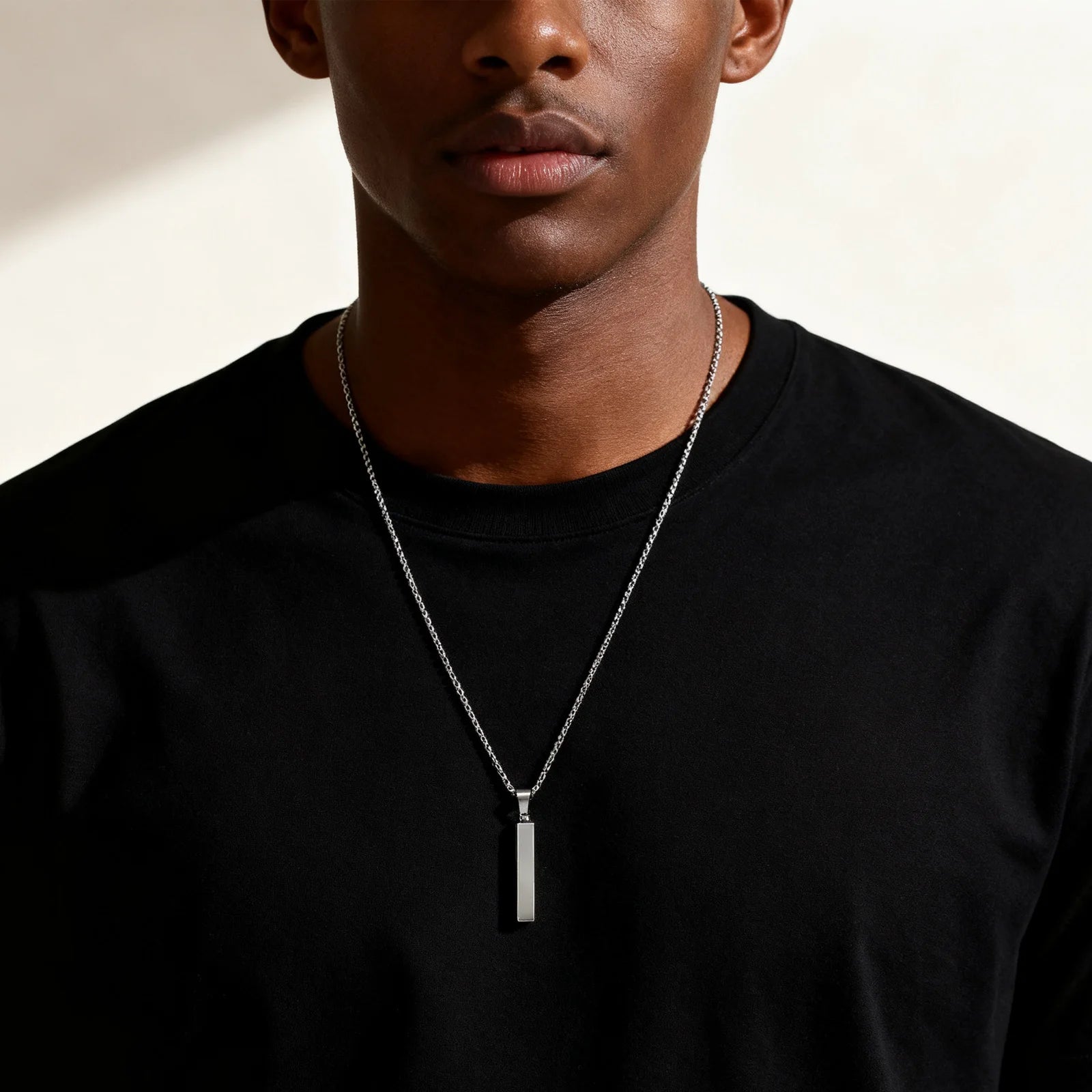 Waterproof Pillar Necklaces for Men Women,Stainless Steel Rectangle Vertical Bar Pendant Necklace,Simple Casual Collar Gifts