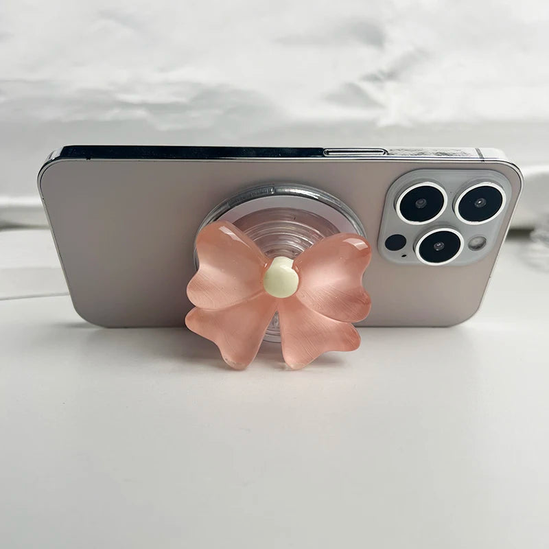 Magnetic Folding Phone Holder Cute Bow Socket Talk Grip For Magsafe IPhone Mac Samsung Safe Ring Finger Expanding Stand