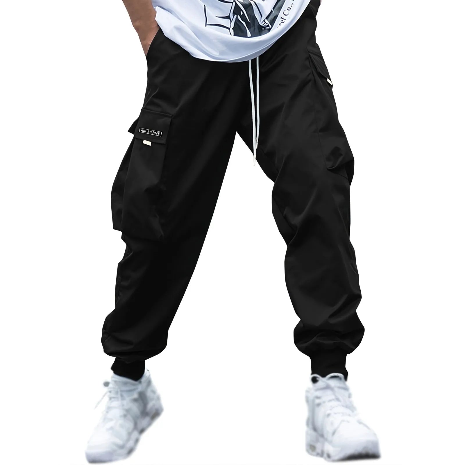 New Men's Casual Jogging Cargo Pants Solid Drawstring Sports Pants