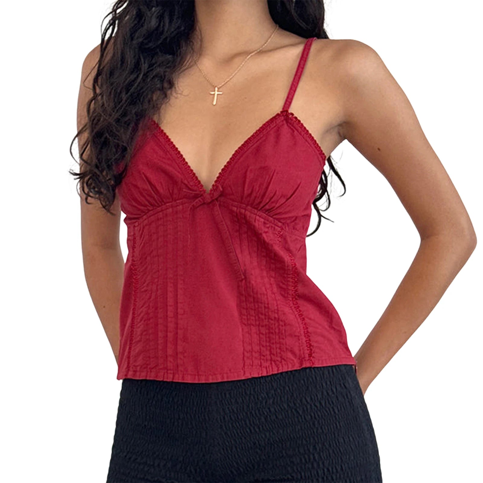 Ruffle Sleeveless Blouse Summer V Neckline Camisole Tank Tops