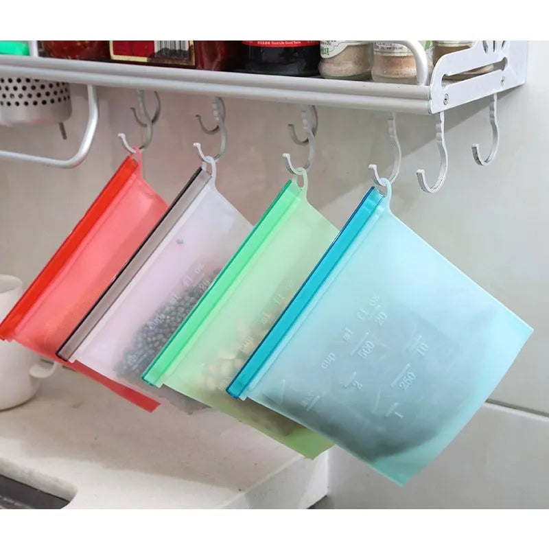 Reusable Silicone Zipper Bag for Freshness Preservation and Refrigerator Organization
