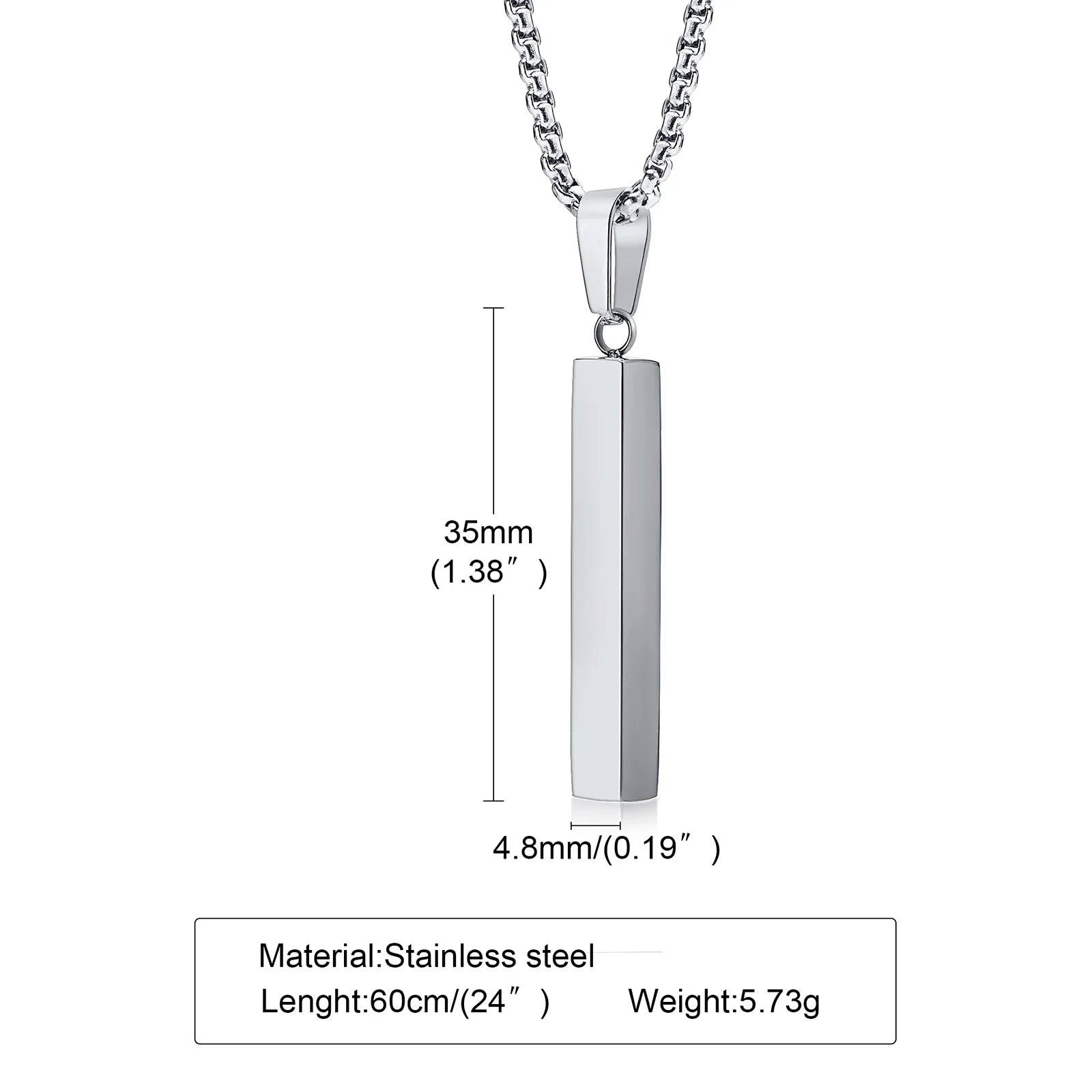 Waterproof Pillar Necklaces for Men Women,Stainless Steel Rectangle Vertical Bar Pendant Necklace,Simple Casual Collar Gifts