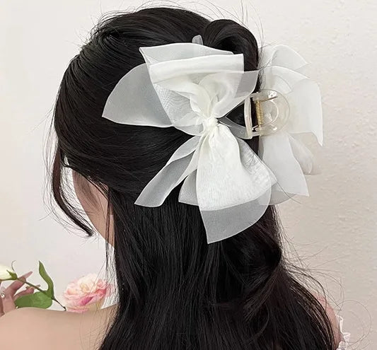 Sweet Mesh Bow Hair Claw Korean Summer Ponytail Hairpin Hair Clips