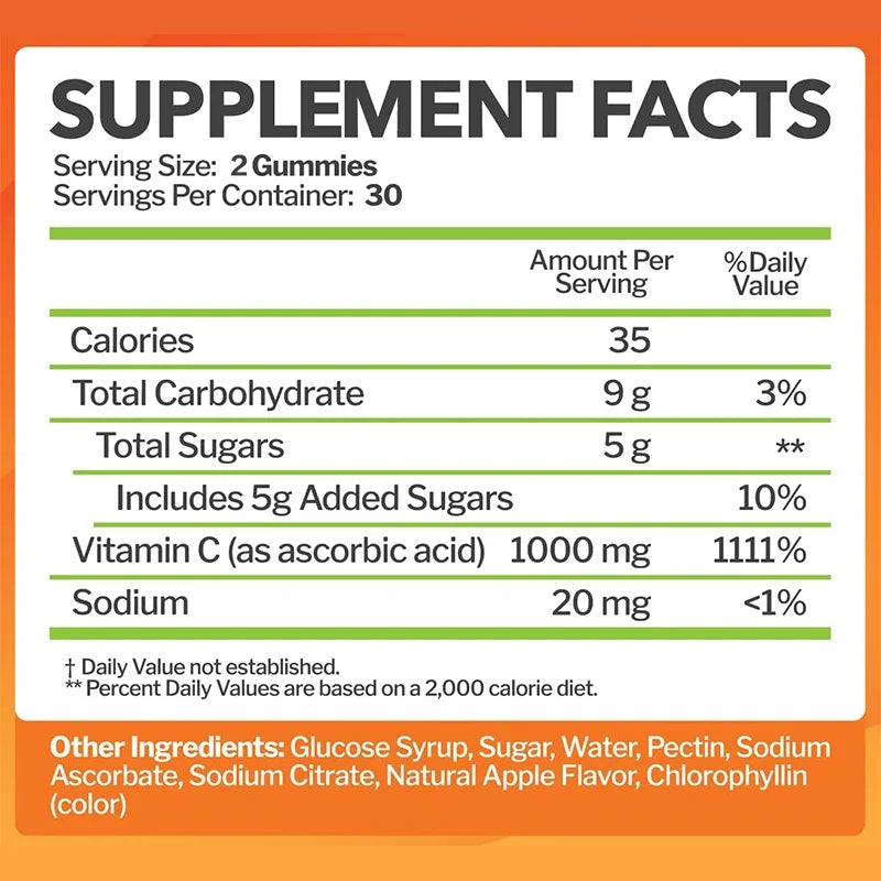 Vitamin C Gummies 1000mg - Natural Antioxidant That Supports A Healthy Immune System and Promotes Cell Production