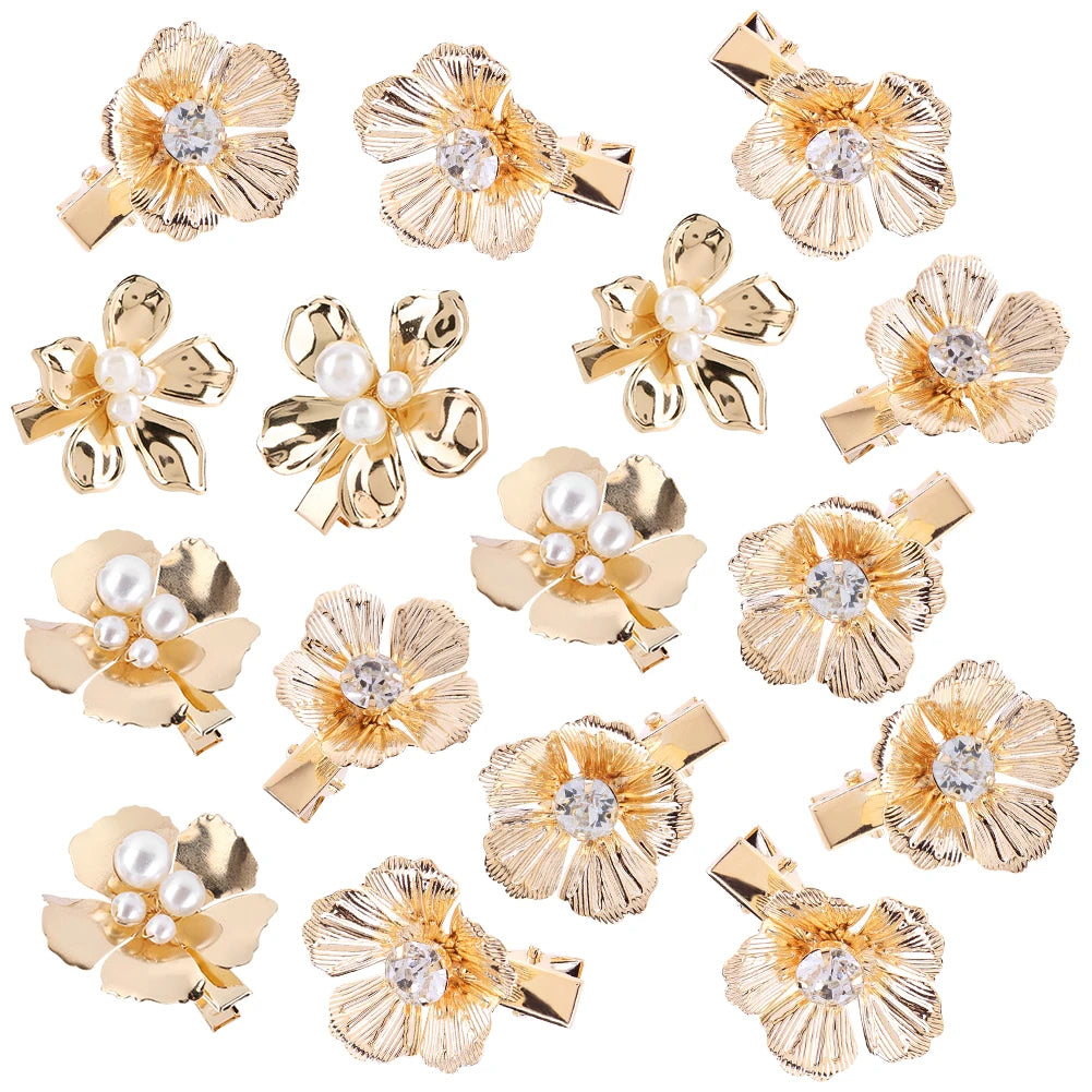 10/12/16Pcs Gold Pearl Hair Barrettes Aesthetic Alligator Hair Clips Floral Headpiece Floral Pearl Hair Pins Hair Accessories