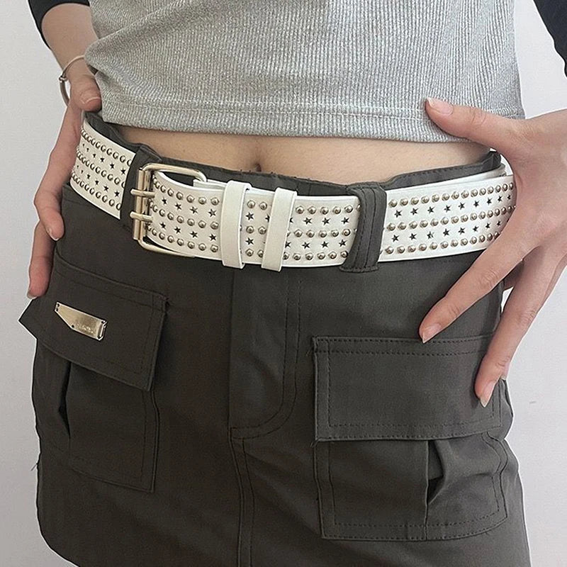 Rivet Hollow Bullet Decoration Belt Fashion  Adjustable Women Black Belt