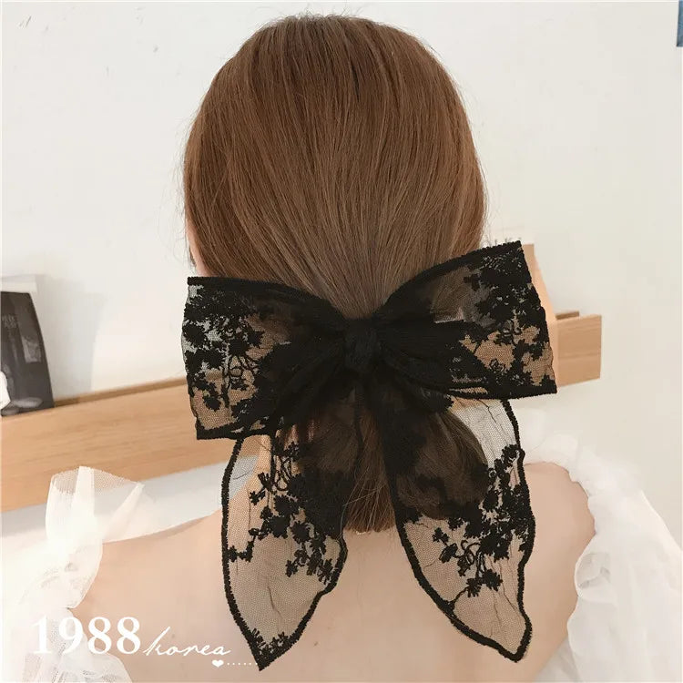 Summer Vacation Lace Hair Clip Black White Bow Knot Hair Barrettes For Women