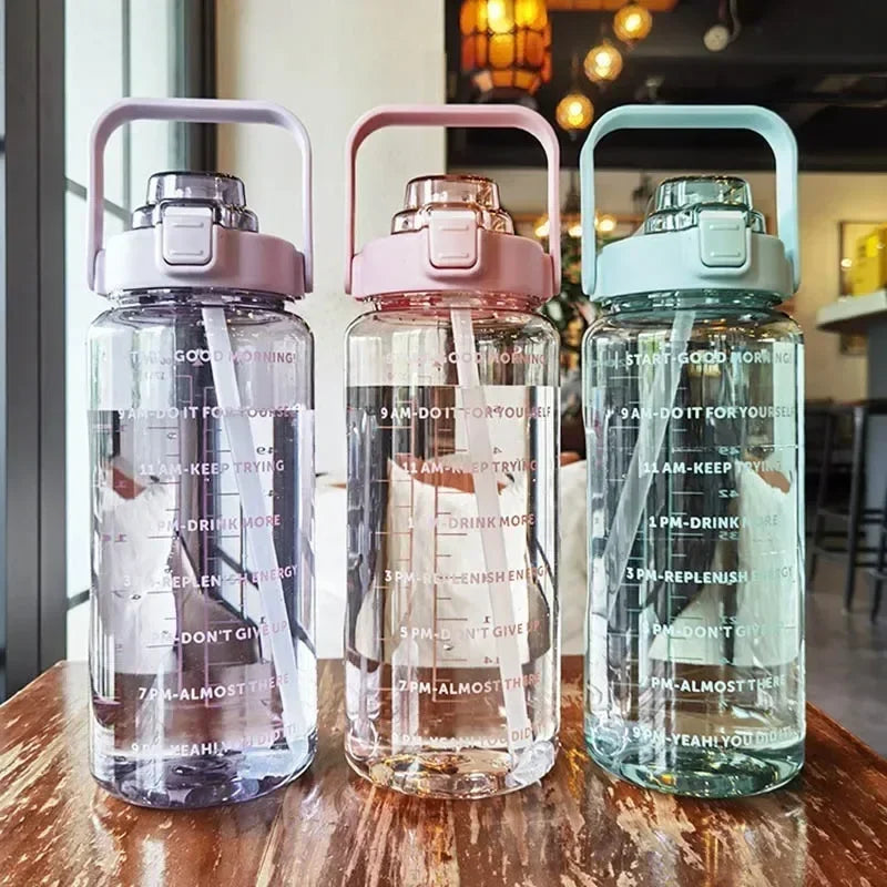 2L Straw Water Bottle With Time Marker