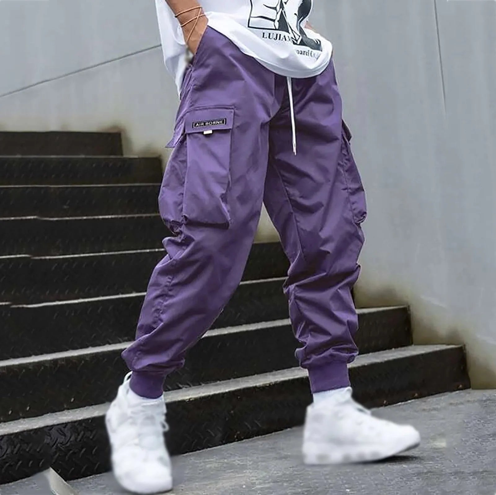 New Men's Casual Jogging Cargo Pants Solid Drawstring Sports Pants
