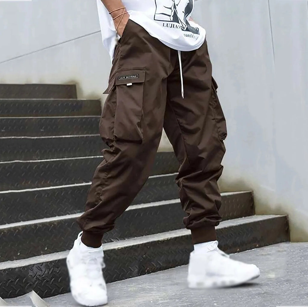 New Men's Casual Jogging Cargo Pants Solid Drawstring Sports Pants